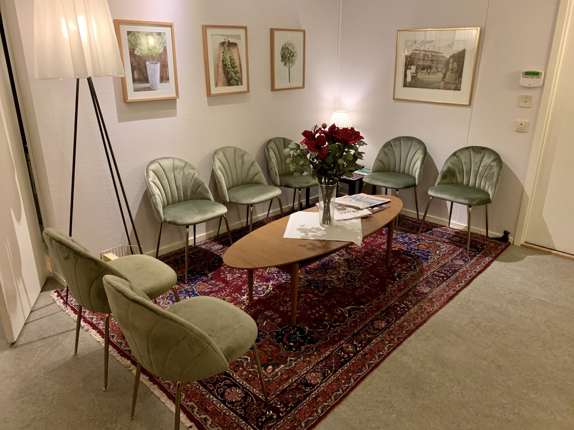 Väntrum på privat psykologmottagning i centrala Uppsala